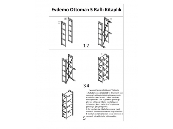 Evdemo Ottoman 5 Raflı Metal Kitaplık Ceviz